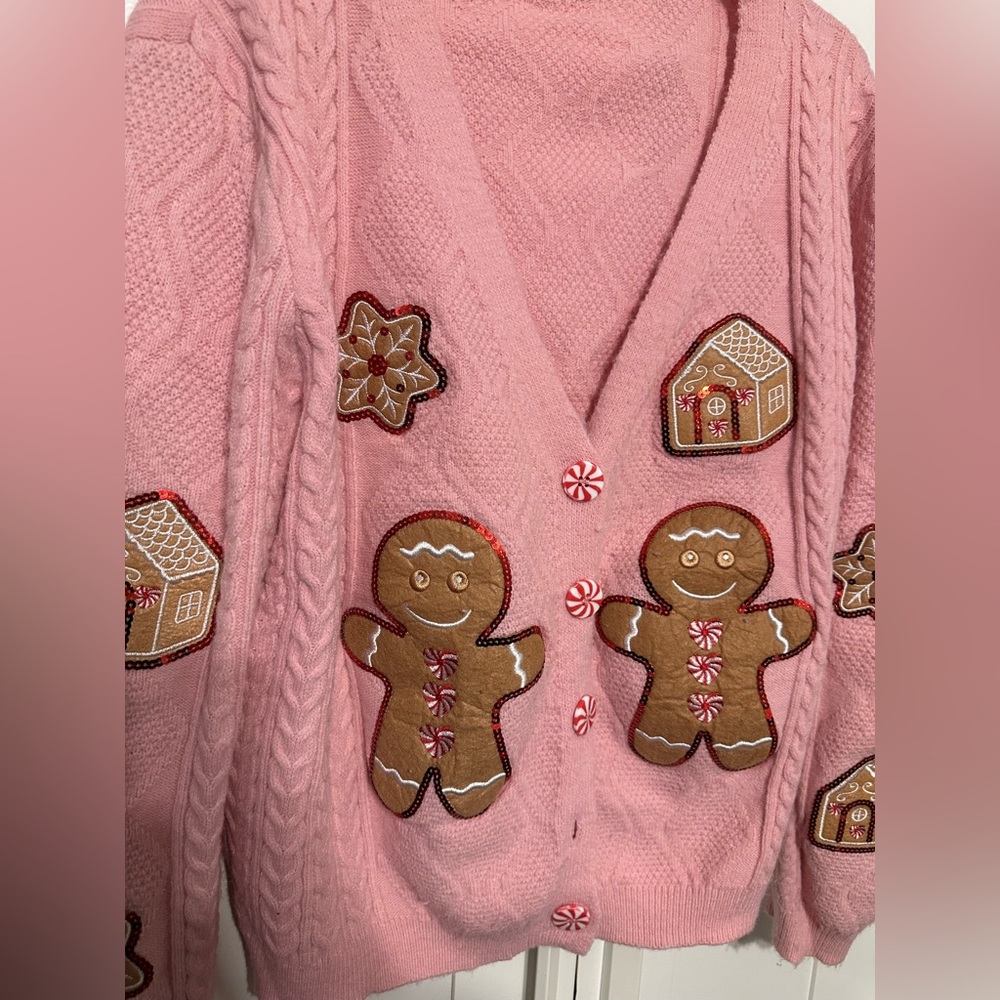 Grace Pink Gingerbread Appliqué Cardigan Sweater - Picture 5 of 6